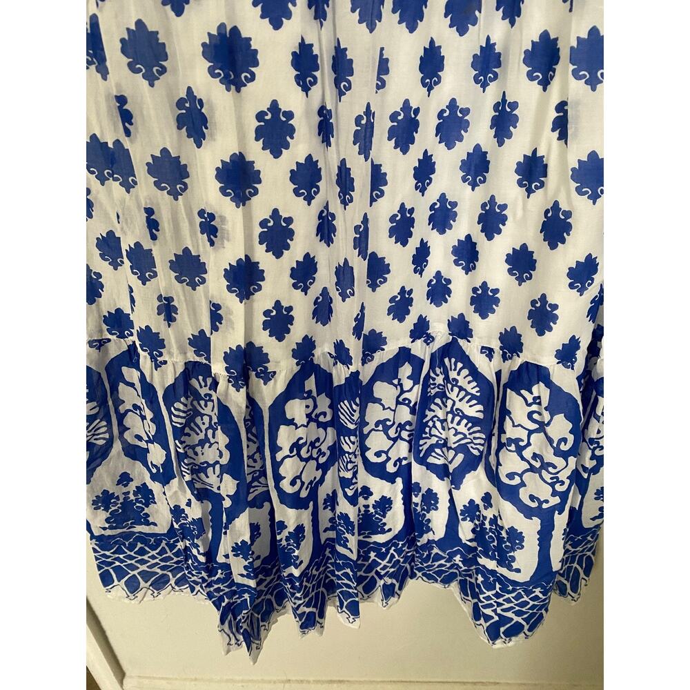 J.Crew Womens 4 V-Neck Maxi Dress Santorini Blue Block Print Cotton Tiered India - Picture 4 of 13
